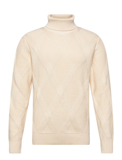 Lindbergh Rolled Neck Structure Knit   Cream   XXL