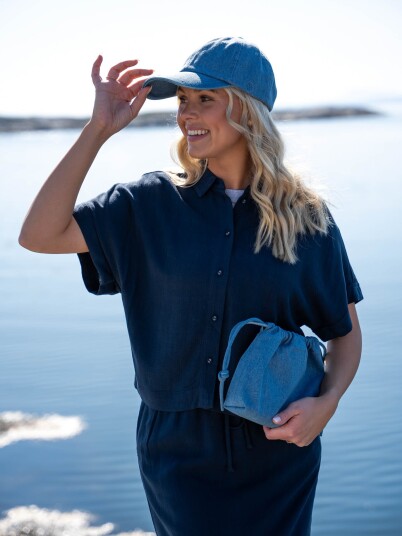 Selected Femme Viva Short Sleeve Cropped Sun Shirt Blå 42