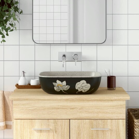 vidaXL Benkeservant grå og svart rektangulær 48x37,5x13,5 cm keramikk