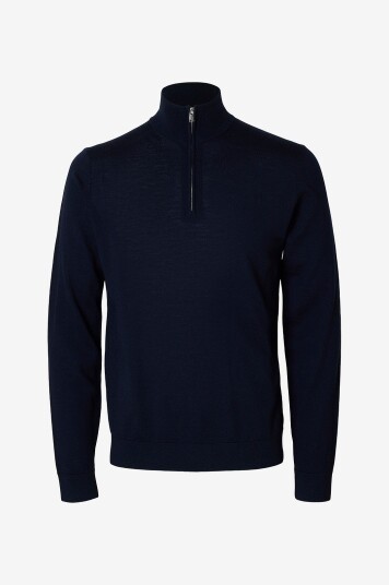 Selected Homme Genser slhTray LS Knit Merino Half Zip Blå