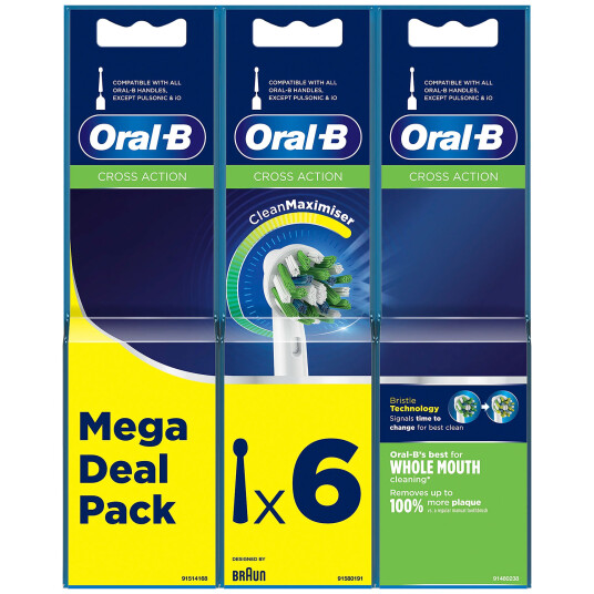 6 stk. Oral B CrossAction børstehoder CleanMaximiser