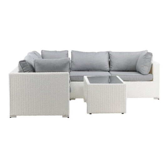 Venture Design Amazon sofagruppe Hvit med grå pute 3 hjørne, 2 midt & bord 110x60 cm Hvit