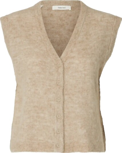 Selected Slwlulu Brushed V Neck Vest Noos   ISLAND FOSSIL   M