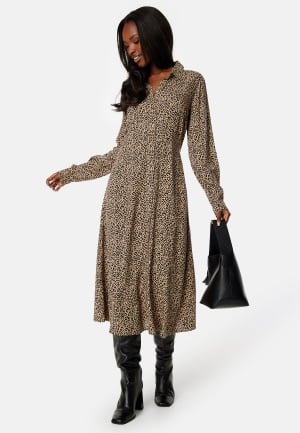 Pieces Nova LS Midi Dress Silver Mink AOP:LEO M