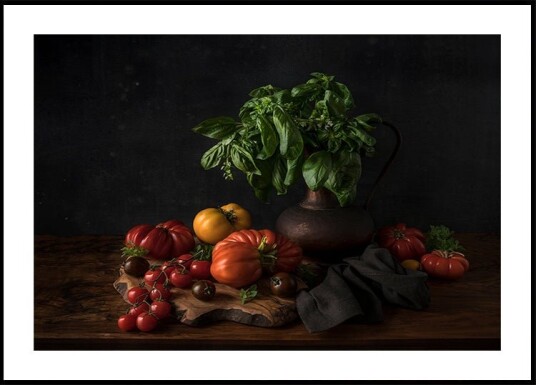 Still life with tomatoes and basil Poster Plakat / 70x100cm