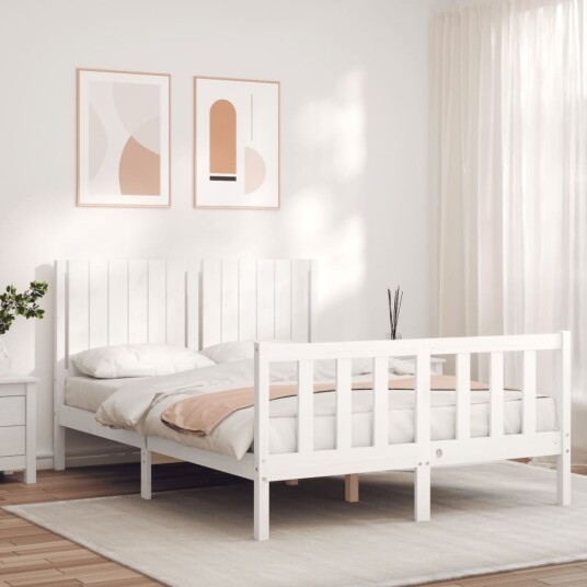 vidaXL Sengeramme med hodegavl hvit 140x190 cm heltre