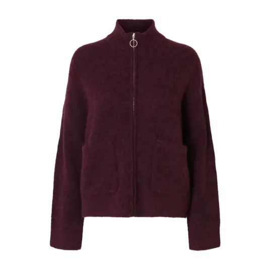 Selected FEMME Kardigan slfSia Ras LS Knit Zipper Cardigan Rød