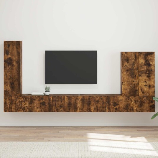 TV vegghyllesett Veggmontert 6 pcs Røkt eik