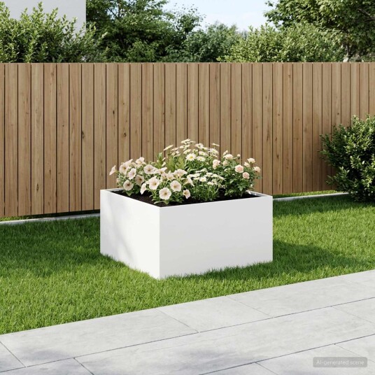 vidaXL Hageblomsterpotte Hvit 80 x 80 x 40 cm Kaldvalsestål