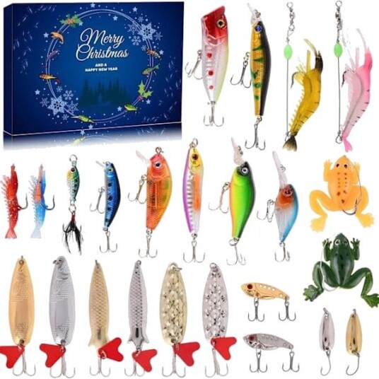 Fiskekalender / Adventskalender 2025   24 dagers adventskalender med fisketilbehør perfekt julegave for fiskeentusiaster