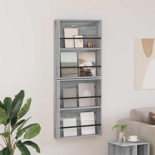 vidaXL Magasinreol 2 pcs Grå Sonoma 60 x 12 x 70 cm Konstruert tre