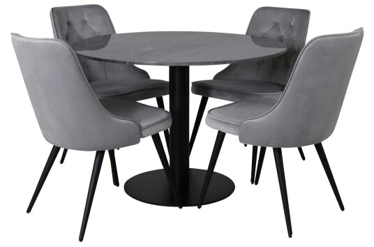 Venture Design Estelle & Velvet spisegruppe Svart/svart 4 st stoler & bord 106 cm