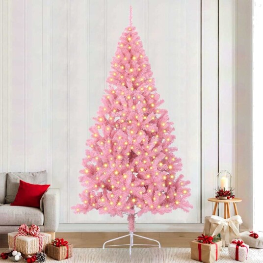 Kunstig Forhåndsopplyst Juletre med 300 LED Rosa 240 cm PVC Kunstig Forhåndsopplyst Juletre med 300 LED Rosa 240 cm PVC