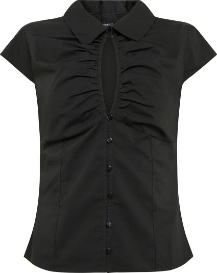 Gina Tricot Keyhole Short Sleeve Shirt BLACK (9000) 34