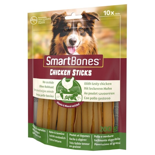 2 + 1 gratis! 3 x SmartBones hundesnack - SmartSticks Wrapped tyggesticks kylling 3 x 10 stk