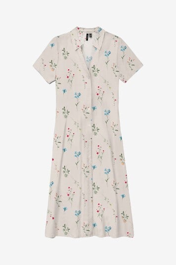 Vero Moda Kjole vmJosie S/S Calf Shirt Dress Wvn GA Beige