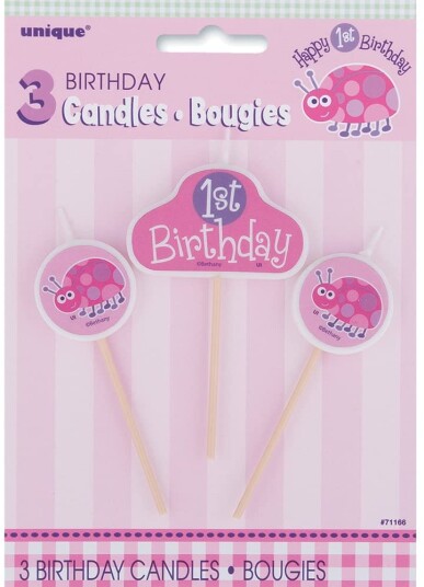 Kakelys 1årsdag Rosa Marihøne Sett/3 Kakelys 1årsdag Rosa Marihøne Sett/3