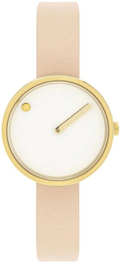 PICTO Dameklokke 43320 6312G Hvit/Lær Ø30 mm