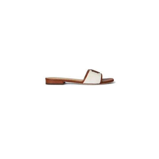 Ralph Lauren Lauren Everley Leather Trim Canvas Slide Sandal Brown 40 Ralph Lauren Lauren Everley Leather Trim Canvas Slide Sandal Brown 40