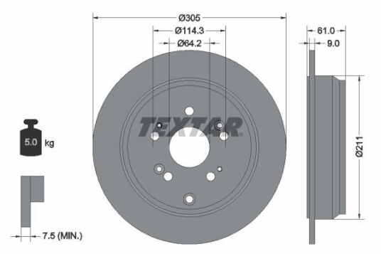 Bremseskive TEXTAR 92162503 Bremseskive TEXTAR 92162503