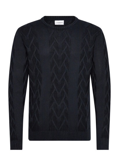 Lindbergh Cable O-Neck Knit - Navy - M Lindbergh Cable O-Neck Knit - Navy - M