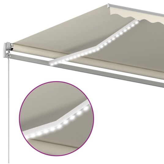 vidaXL Manuell uttrekkbar markise med LED 400x350 cm kremhvit