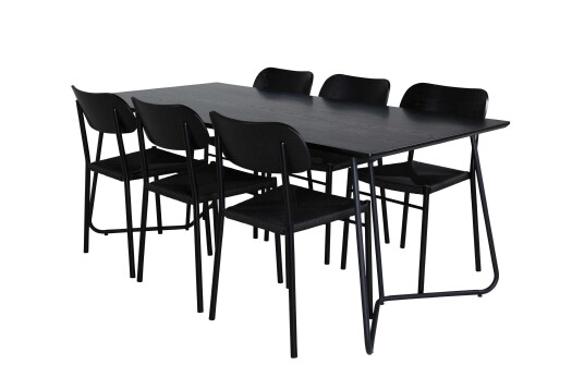 Venture Design Petra & Polly spisegruppe Svart/svart 6 stoler & bord 190 x 90 cm