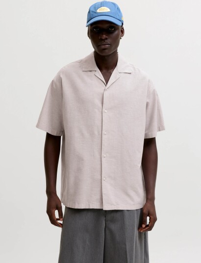 Jack & Jones Jjebreeze Linen Blend Resort Shirt Ss Sn   Beige   S