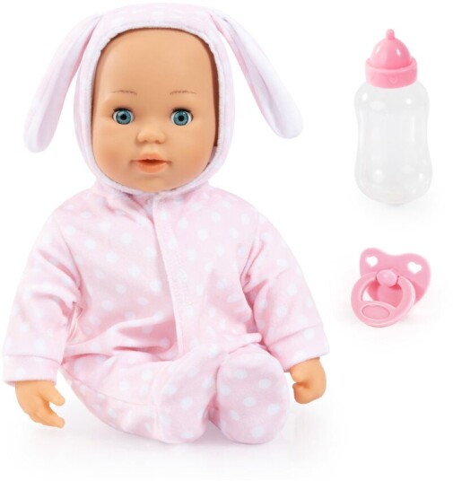 Bayer Design First Words baby Anna dukke med myk kropp, rosa drakt, smokk og flaske 38 cm