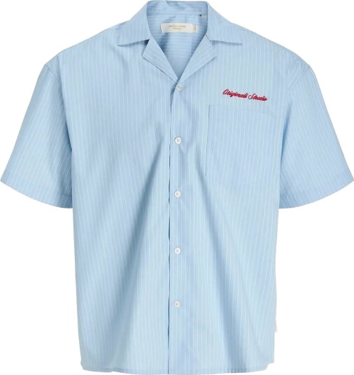 Jack & Jones Jormenton Poplin Stripe Resort Shirt Ss Blue S