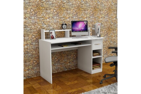 Skrivebord Eslemez 120 cm med Oppbevaringsskuff + Hyller Hvit