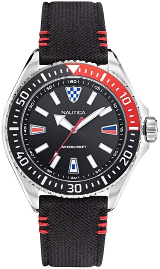 Nautica Herreklokke NAPCPS010 Crandon Park Sort/Lær Ø46 mm