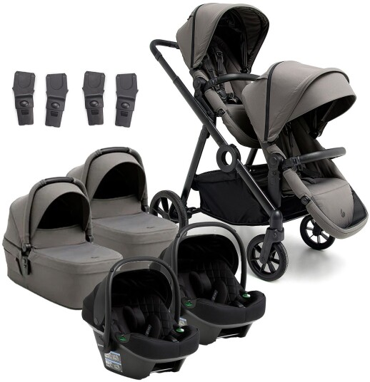 Beemoo Pro Multi 2 Tvillingvogn inkl. Route i-Size Babybilstol Mocha Grey/Black Stone