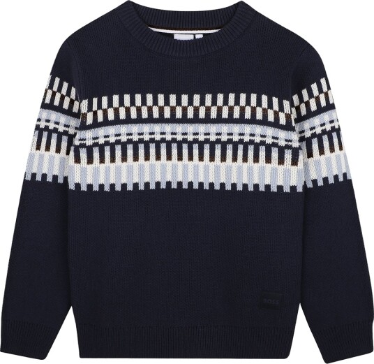 BOSS Genser Strikk Navy m. Mønster BOSS 14 år (164) Genser Marineblå
