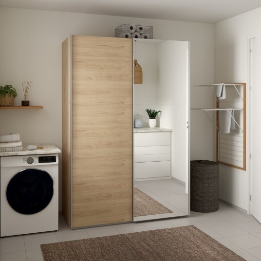 LIND NEST SKYVEDØRSGARDEROBE 150X220X67CM EIK MED SPEIL