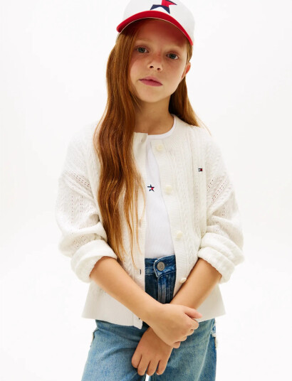 Tommy Hilfiger Pointelle Cable Cardigan White 116