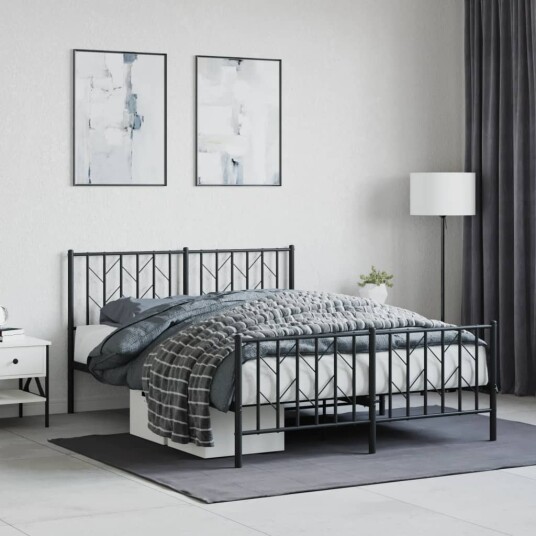 vidaXL Sengeramme i metall med hode- og fotgavl svart 140x200 cm 8721012249899