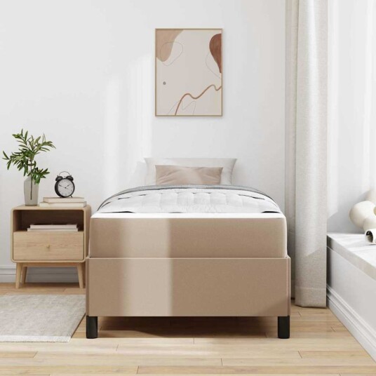 Sengeramme med madrass Cappuccino 100 x 200 cm Kunstlær