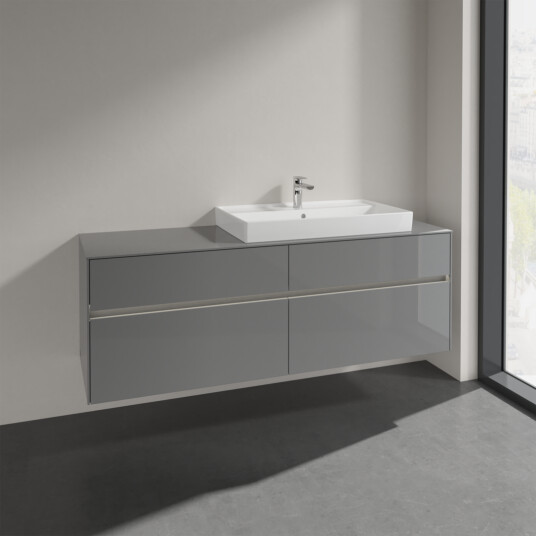VILLEROY & BOCH COLLARO SERVANTSKAP 160 M/LYS FOR SERVANT HØYRE 80 CM M/4 SKUFFER GRÅ HØYGLANS VILLEROY & BOCH COLLARO SERVANTSKAP 160 M/LYS FOR SERVANT HØYRE 80 CM M/4 SKUFFER GRÅ HØYGLANS