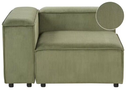 Beliani Hjørnemodul Grønn Kordfløyel 1-seter Høyrevendt Svarte ben Moderne design Sofa Stue