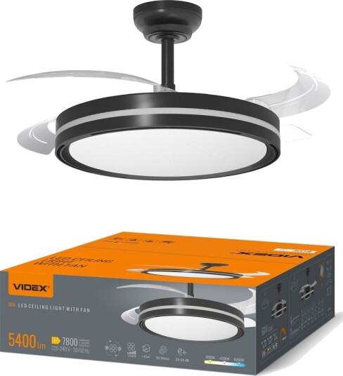 Taklampe med skjult vifte RA90 CCT 60W sort Dimbar : Via fjernkontroll Kulør : Varm Taklampe med skjult vifte RA90 CCT 60W sort Dimbar : Via fjernkontroll Kulør : Varm