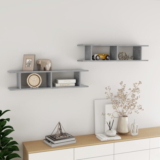 Vegghyller 2 stk betonggrå 90x18x20 cm konstruert tre 8720286596180 Vegghyller 2 stk betonggrå 90x18x20 cm konstruert tre 8720286596180