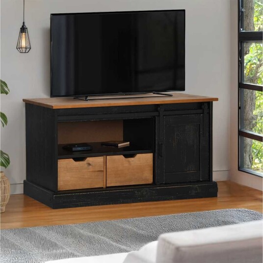 TV skap HALDEN med skyvedør svart 110x40x60 cm heltre