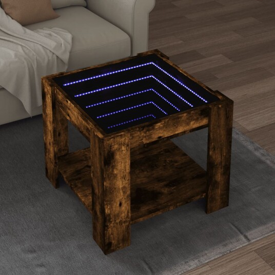  Salongbord med LED røkt eik 53x53x45 cm konstruert tre 847543