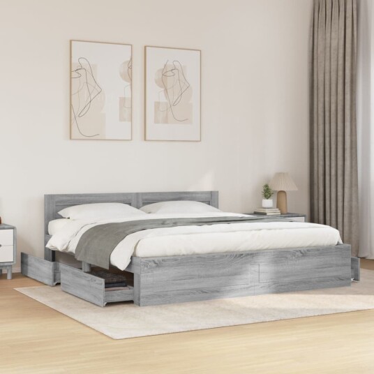  Sengeramme med hodegavl grå sonoma 200x200 cm konstruert tre 8721102855436