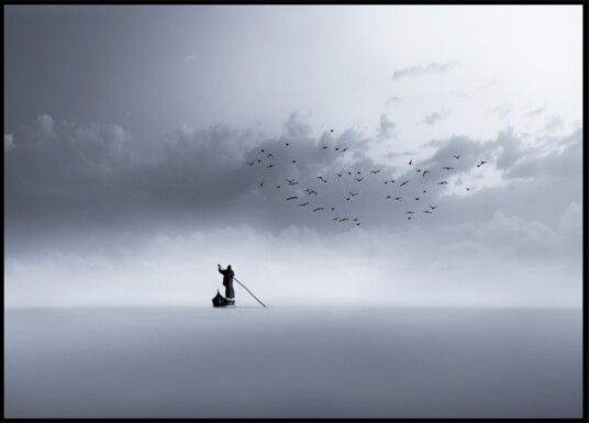 Solitary Boatman Foggy Waters Plakat / 30x40 Solitary Boatman Foggy Waters Plakat / 30x40