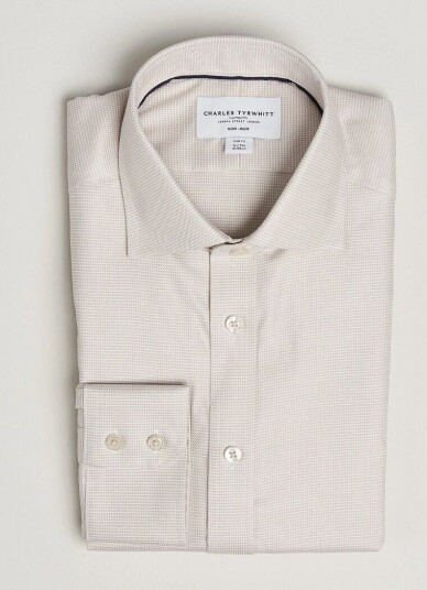 Charles Tyrwhitt Slim Fit Non Iron Trafalgar Weave Shirt Stone