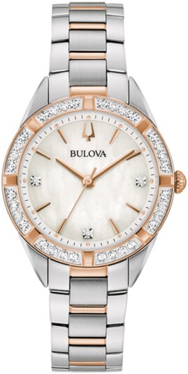 Bulova Dameklokke 98R281 Hvit/Rose gulltonet stål Ø32.5 mm Bulova Dameklokke 98R281 Hvit/Rose gulltonet stål Ø32.5 mm