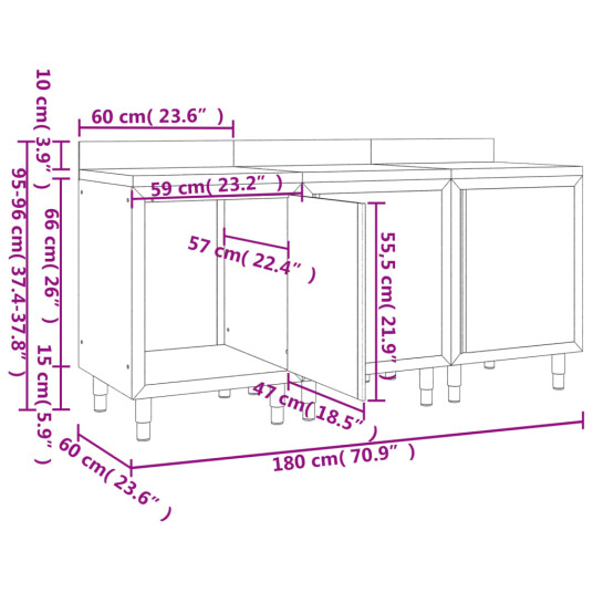 vidaXL Kommersielt arbeidsbord med skap 180x60x96 cm rustfritt stål vidaXL Kommersielt arbeidsbord med skap 180x60x96 cm rustfritt stål