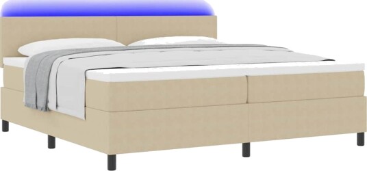 Beige boksfjærseng med madrass & LED lys 200x200 cm fløyelsstoff Beige boksfjærseng med madrass & LED lys 200x200 cm fløyelsstoff